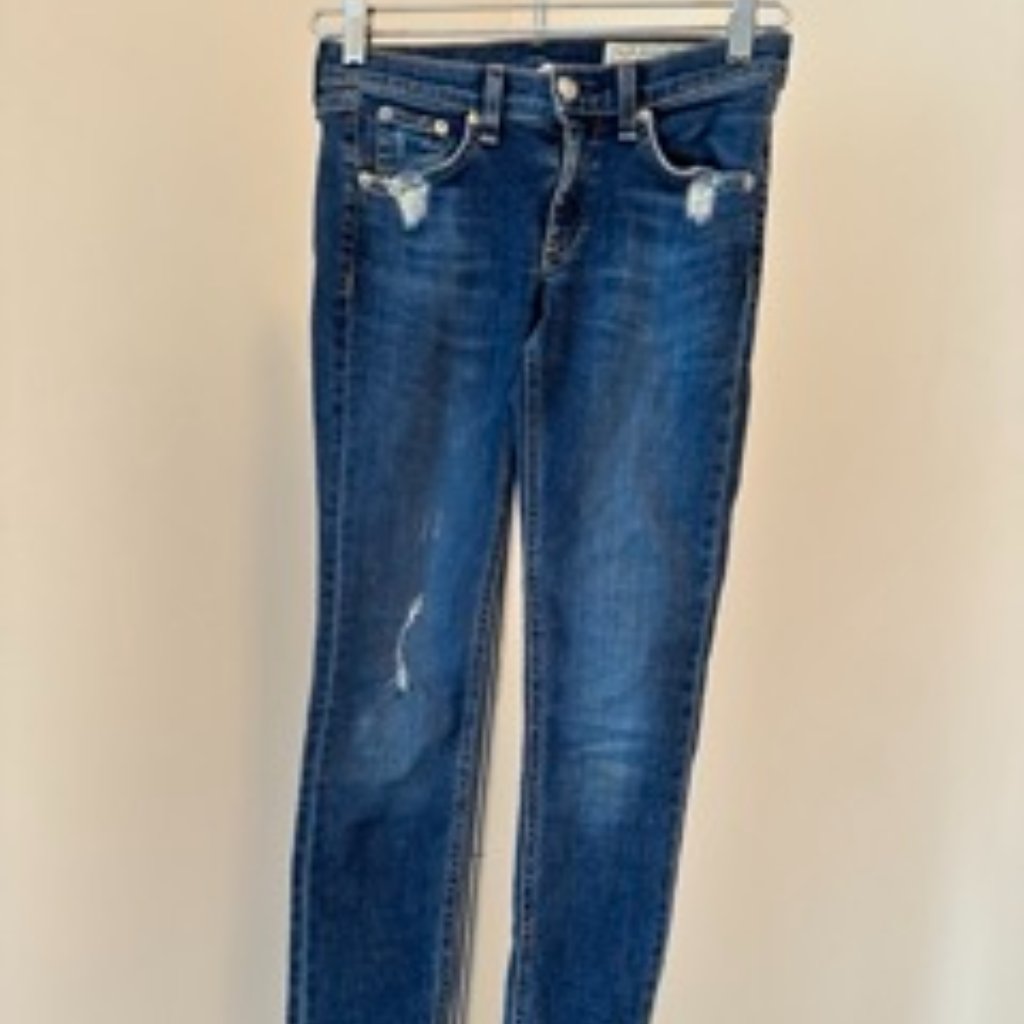 Rag & Bone Jeans Distressed Raw Hem Skinny Ankle Jeans